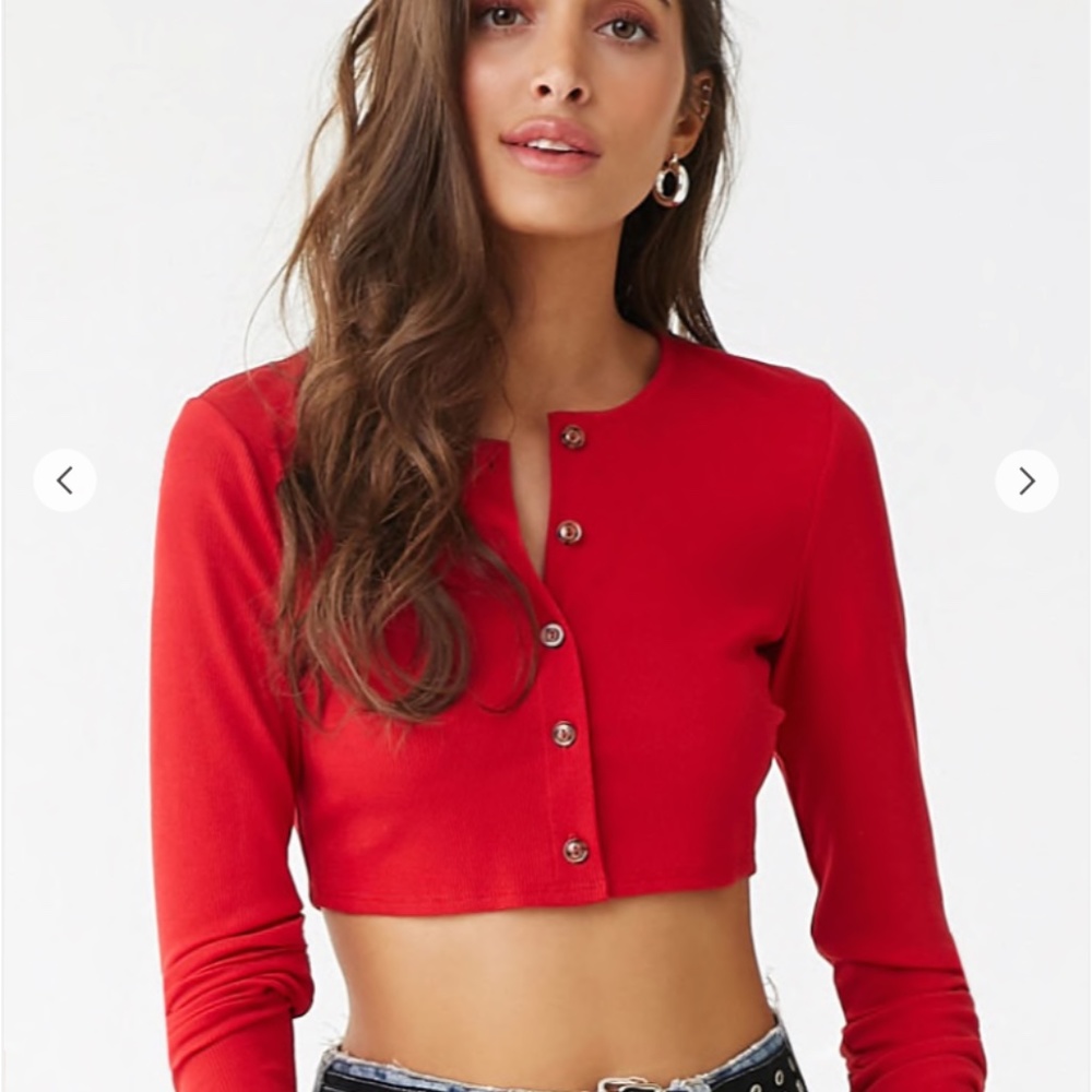 Red Button Down Long Sleeved Top Size Small NWT